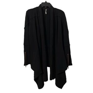 Free People Women's Black In The Loop Cardigan Open Front Waterfall Size‎ XS